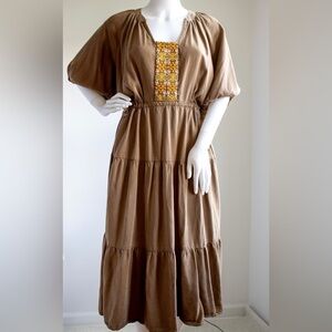 Velvet Heart Embroidered Square Neck Puff Sleeve Tiered Women’s Long Dress Sz XL